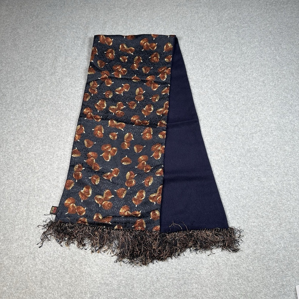Vintage Saks Fifth Avenue Silk Lambswool Fig Motif Reversible Opera Scarf 52x11"